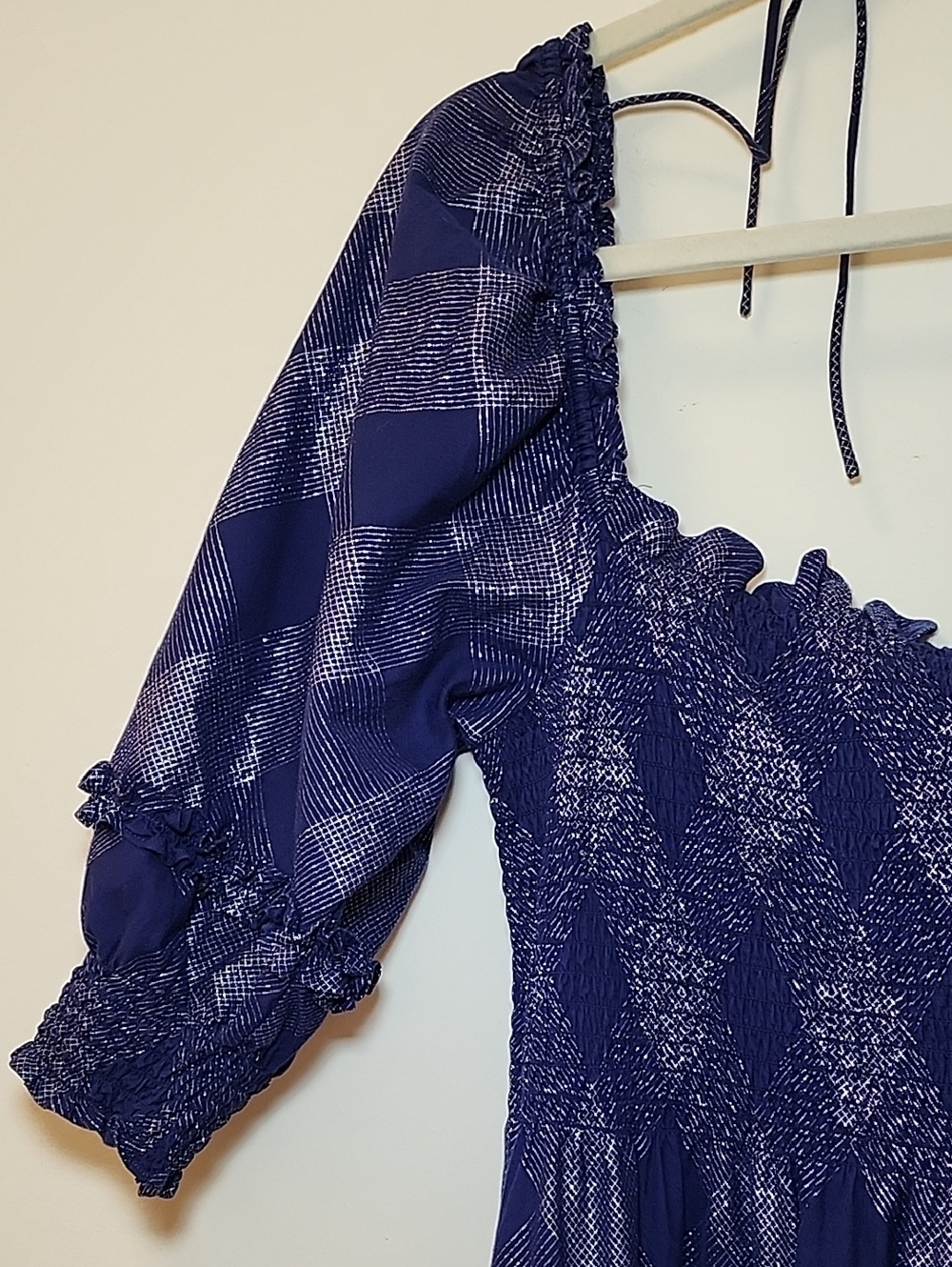 Hill House Home Ellie Nap Dress Navy Blue Ruffle Glitter Silver Check Size Large - Picture 9 of 16